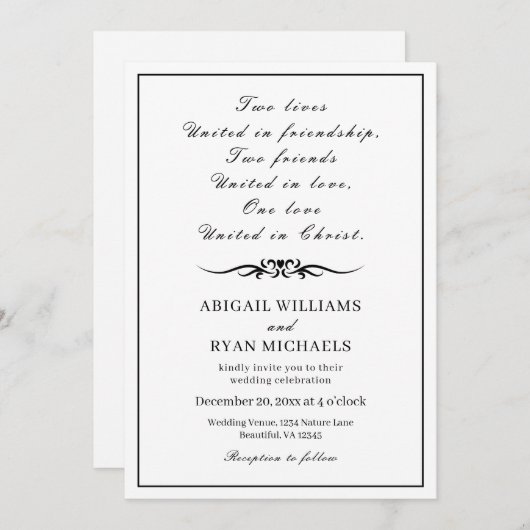 Invitation Citation Inspiration moderne Mariage chrétien (Devant / Derrière)