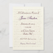 Invitation Citations de la fête de Jane Austen (Dos)