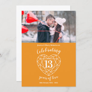 Invitation Citrine coeur anniversaire 13 ans photo orange