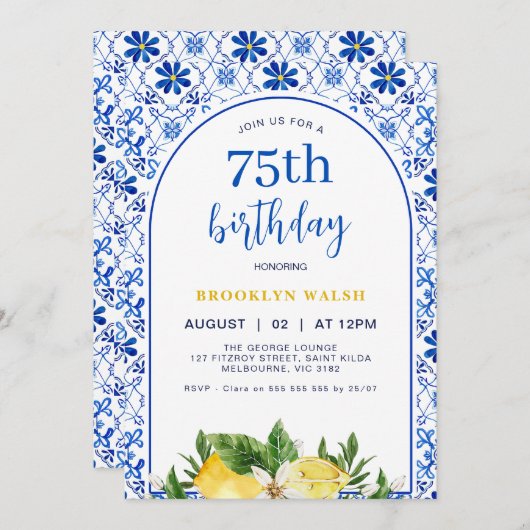 Invitation Citron arc jaune bleu Anniversaire (Devant / Derrière)