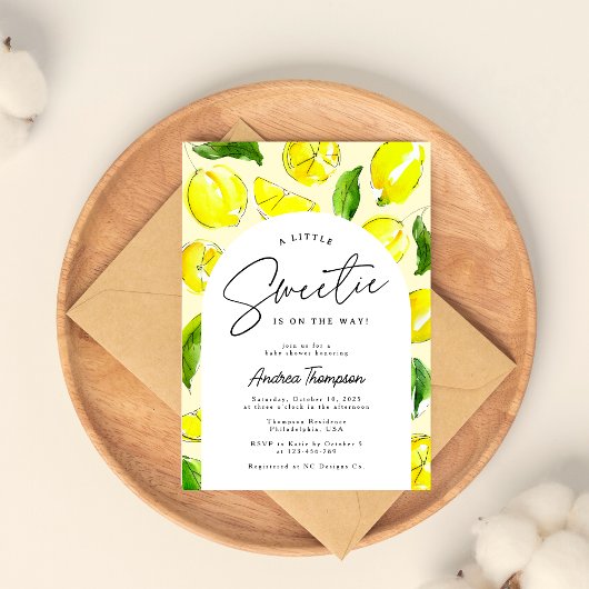 Invitation Citron Arc rétro Petit Baby shower jaune doux