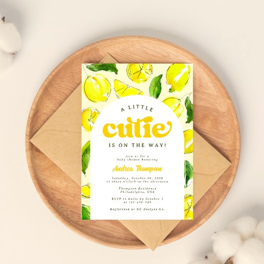 Invitation Citron Arc Rétro Petit Cutie Baby shower Jaune