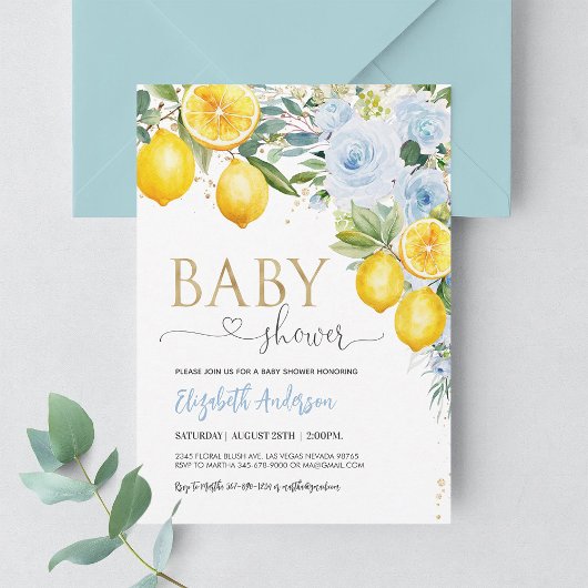 Invitation Citron Baby shower bleu or citron douche