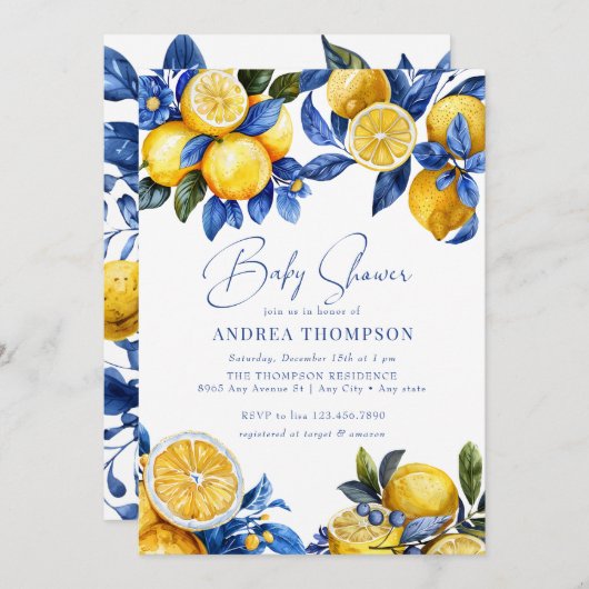 Invitation Citron | Baby shower d'été (Devant / Derrière)