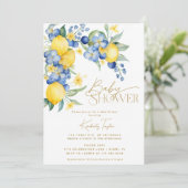 Invitation Citron bleu Floral Baby shower italien (Debout devant)