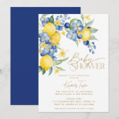 Invitation Citron bleu Floral Baby shower italien (Devant / Derrière)