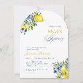 Invitation Citron bleu floral Fête des mariées (Devant)