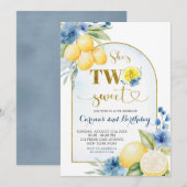 Invitation Citron bleu floral Squeeze principal Deux doux ann (Devant / Derrière)