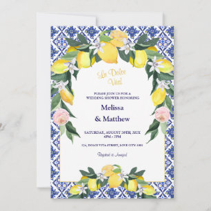 Invitation Citron bleu italien Carreaux Couple Wedding shower