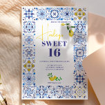 Invitation Citron bleu italien carrelage aquarelle Sweet 16<br><div class="desc">Notre motif en céramique bleue d'inspiration italienne-méditerranéenne, amusant, associé à des citrons d'aquarelle jaune peint à la main et joyeux crée une photo fraîche et moderne Sweet 16 anniversaire invitation qui est sûr d'impressionner! Doté d'un cadre moderne en mosaïque et d'un élégant script de brosse. Impressionnez vos invités avec ce...</div>