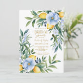 Invitation Citron bleu italien Fête des mariées d'agrumes (Debout devant)