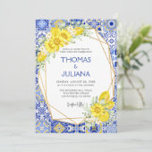 Invitation Citron bleu italien Mariage méditerranéen moderne (Debout devant)