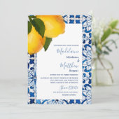 Invitation Citron bleu Méditerranée Carrelage chic Mariage él (Debout devant)