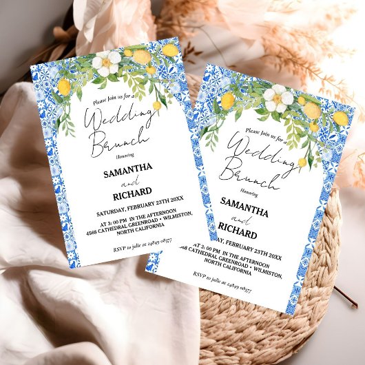 Invitation Citron bleu méditerranéen Mariage italien Brunch