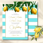 Invitation Citron Botanique Bleu Blancs Mariage