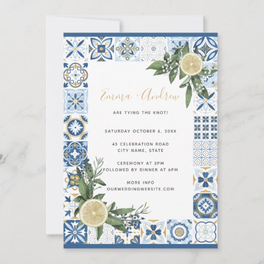 Invitation Citron Citrus Espagnol Carrelage Motif Mariage (Devant)