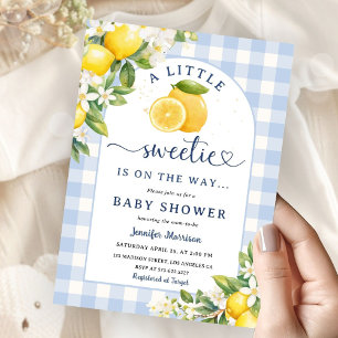 Invitation Citron Citrus Jaune Baby Shower Garçon Gingham Ble