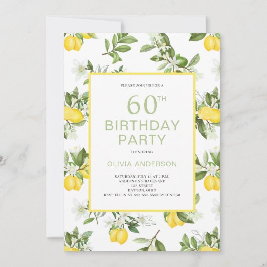 Invitation Citron Citrus moderne 60e anniversaire (Devant)