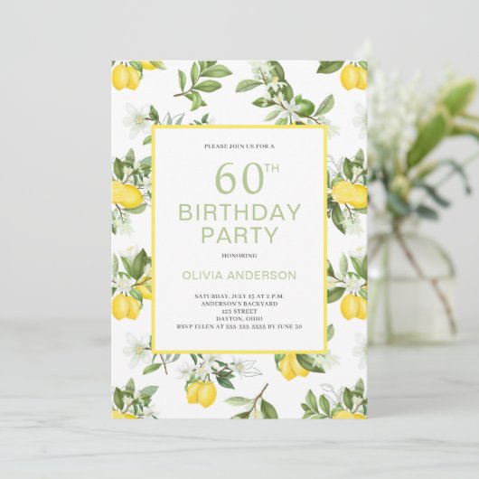 Invitation Citron Citrus moderne 60e anniversaire (Debout devant)