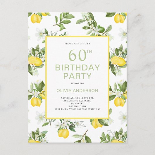 Invitation Citron Citrus moderne 60e anniversaire (Devant)