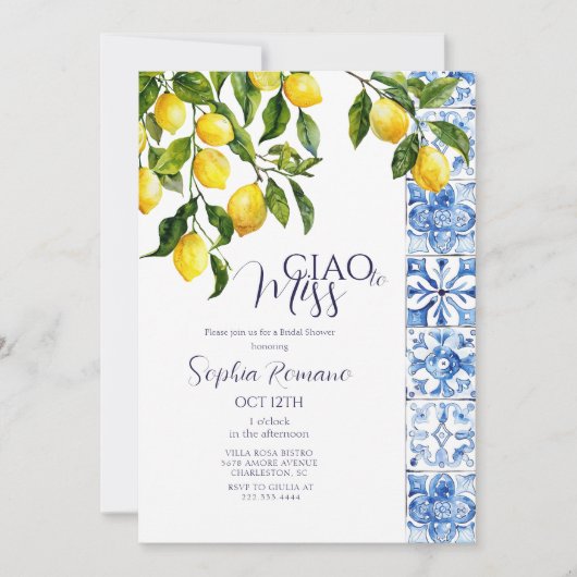 Invitation Citron Citrus Positano Carreaux Bleus Fête des mar (Devant)