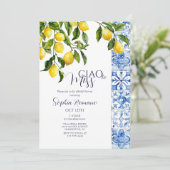 Invitation Citron Citrus Positano Carreaux Bleus Fête des mar (Debout devant)