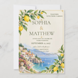 Invitation Citron d'Amalfi Mariage Méditerranéen Bleu et Ja