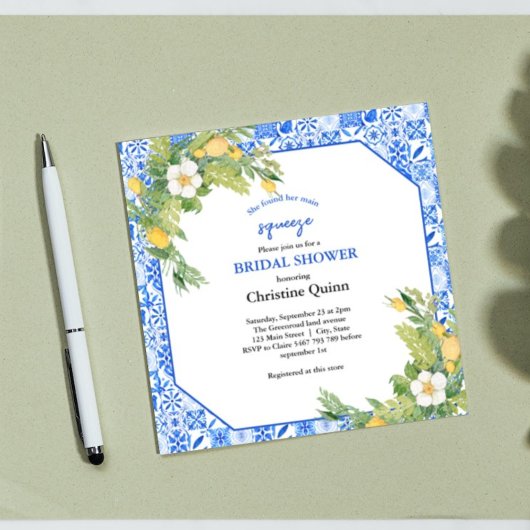 Invitation Citron de Squeeze et Fête des mariées carrelée mar