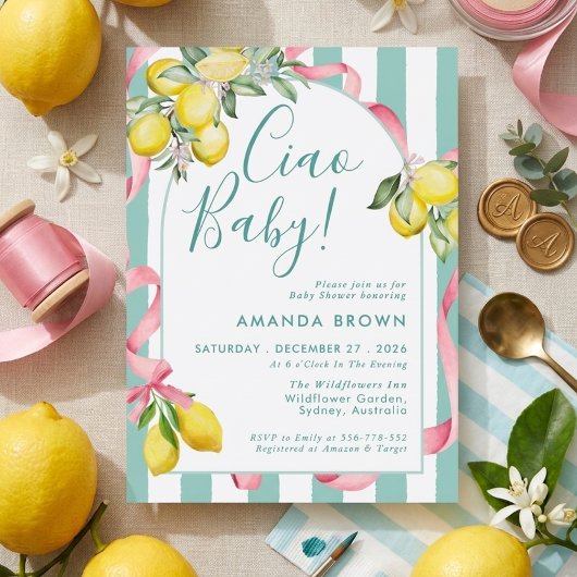 Invitation Citron d'été Citrus Bow Itallian Ciao Bébé Douche