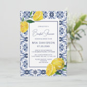 Invitation Citron et carreaux bleus Fête des mariées d'été (Debout devant)