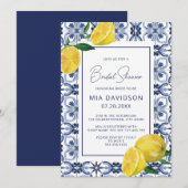 Invitation Citron et carreaux bleus Fête des mariées d'été (Devant / Derrière)