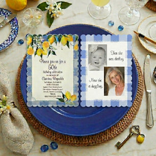 Invitation Citron et Vichy Bleu 50e Anniversaire