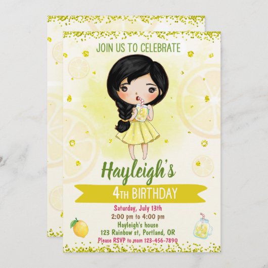 Invitation citron été invitation d'anniversaire fi (Devant / Derrière)