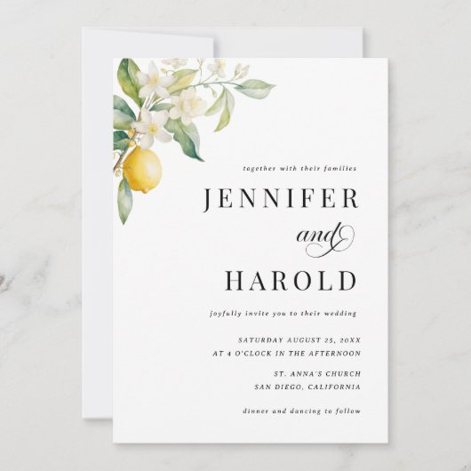 Invitation Citron floral minimal Plaque tout en un seul Maria (Devant)