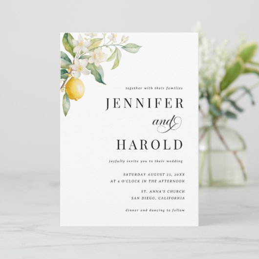 Invitation Citron floral minimal Plaque tout en un seul Maria (Debout devant)