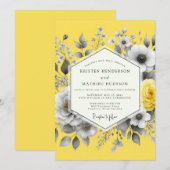 Invitation Citron Graphite Flora Mariage (Devant / Derrière)