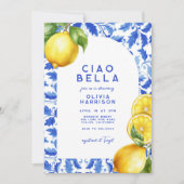 Invitation Citron Italien Amalfi Carrelage Bleu Fête des mari (Devant)