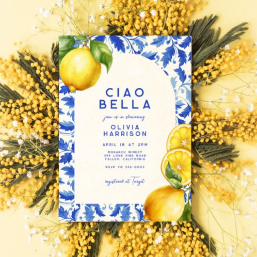 Invitation Citron Italien Amalfi Carrelage Bleu Fête des mari
