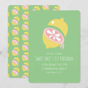 Invitation Citron jaune avec joyeux anniversaire doux cœur