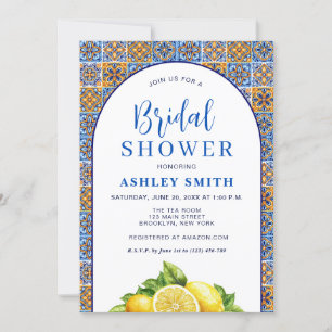 Invitation Citron jaune bleu Fête des mariées méditerranéenne