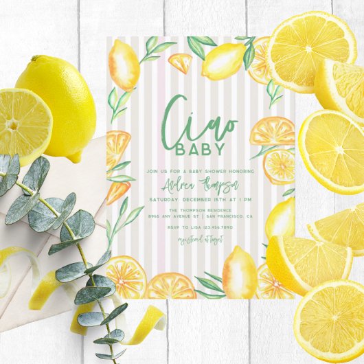 Invitation Citron jaune Citrus rétro Baby shower moderne