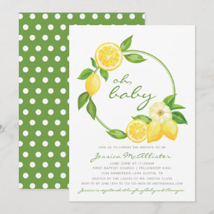Invitation Citron jaune Citrus vert Polkadot Baby shower