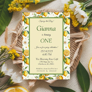 Invitation Citron jaune juteux Cadre élégant de naissance Cit