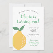 Invitation Citron jaune premier anniversaire à un anniversair (Devant)