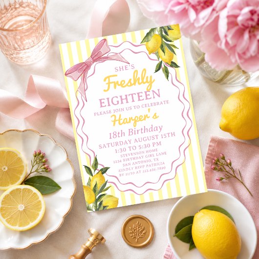 Invitation Citron Jaune Rose Limonade Fraîche Thème Anniversa
