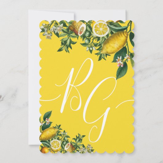 Invitation Citron jaune rustique et feuillage Mariage de verd (Dos)