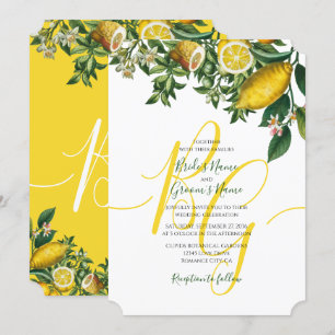 Invitation Citron jaune rustique et feuillage Mariage de verd