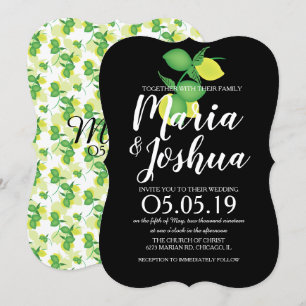 Invitation Citron jaune vert moderne Motif sans couture Maria