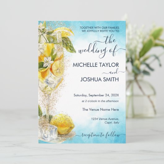 Invitation Citron Limoncello Photo Italie Destination Mariage (Debout devant)