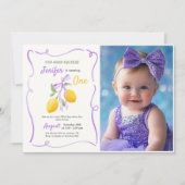 Invitation Citron mauve Bow photo de la première fête d'anniv (Devant)